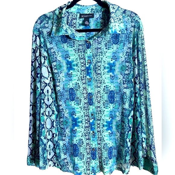 INC International Concepts Spring Snakeskin Print Sheer Blouse Women's Size 3X - Picture 2 of 7